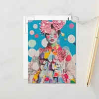 A Colorful lady with a big bow and polka dots Postcard