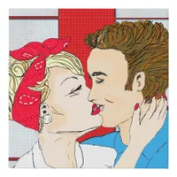 Retro Kissing Couple Bandanna Lady Faux Canvas Print