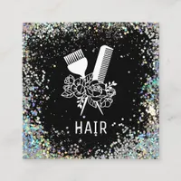 *~* Floral Comb Flowers Brush Glitter  AP6  Square Business Card