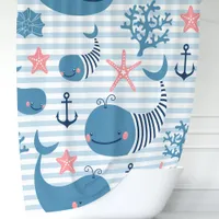 Cute Nautical Blue Whales & Coral Reef Shower Curtain