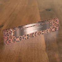 Leopard pattern brown black bronze metallic desk name plate