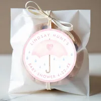 Pink Umbrella Baby Shower Favor Sticker