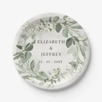 Elegant Boho Greenery Eucalyptus Wedding Paper Plates