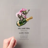 Girls Gone Feral Funny Raccoon Bachelorette Acrylic Invitations