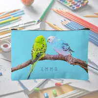 Cute budgie couple - custom accessory pouch