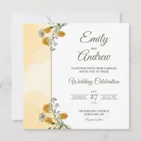 Yellow Rose Watercolor Floral Square Wedding Invitation