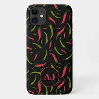 Chilli Peppers Pattern on Black iPhone 11 Case