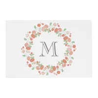 coral roses wreath monogram placemat