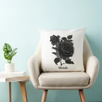 Vintage Gothic Black Roses Personalised Throw Pillow