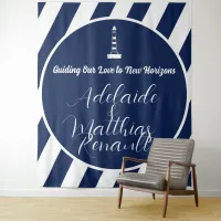 Elegant Nautical Striped Wedding -Navy Blue, White Tapestry