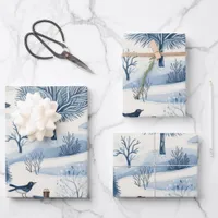 Winter Wonderland: Blue and White Christmas Tree Wrapping Paper Sheets