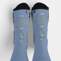 Monogram in gold with infinity circle on Blue | Socks