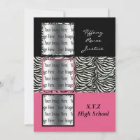 chic pink triple photo Graduation Invitation