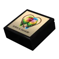 Cute Lovebirds Cuddling in a Heart Shaped Bough Gift Box