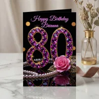 Elegant Purple Amethyst Jewel Gold 80th Birthday Card