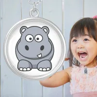 Adorable Baby Hippo Cartoon Cute Animal Silver Plated Necklace