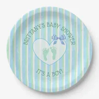 Its a boy, Blue and Green Striped Baby Shower Paper Plates