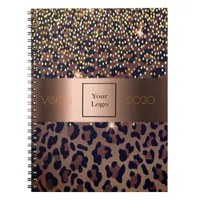 Logo leopard pattern brown bronze metallic vision notebook