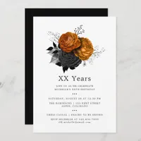 Vintage Black and Orange Halloween Floral Birthday Invitation