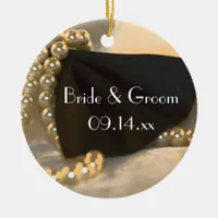 Black Bow Tie and White Pearls Wedding Ceramic Ornament