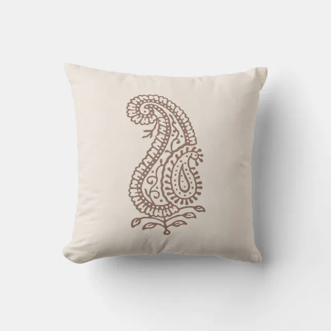 Indian Motif Hand block Print Paisley Beige Throw Pillow