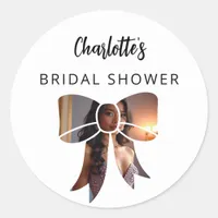 Bow photo Bridal Shower Classic Round Sticker