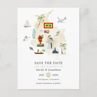 Map of Columbia Cartagena Destination Wedding Announcement Postcard