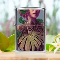 Woman in Monstera Deliciosa Leaves Zippo Lighter