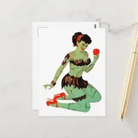 Halloween Retro Zombie Pinup Lady With Apple Postcard