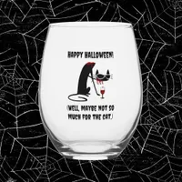 Happy Halloween Cat Headless Dripping Blood Stemless Wine Glass