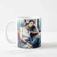 Woman Sleeping on the Subway Listening to Music Coffee Mug