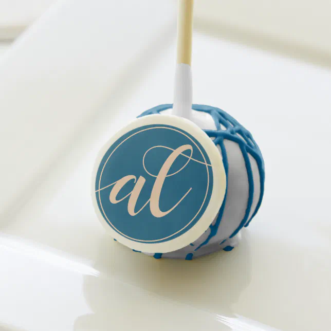 Elegant Peach Oceanic Blue Wedding Initials Cake Pops