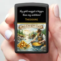 A gold prospector finds joy by the riverbank zippo lighter