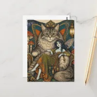 Fairy and her Pet Giant Cat Throne Postcard