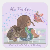 5th birthday paw-ty girl cat  square sticker