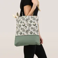 Sage Green and Gold Ornaments Color Block Tote Bag