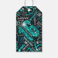 Sweet Sixteen Sparkle Word Cloud Teal ID265 Gift Tags