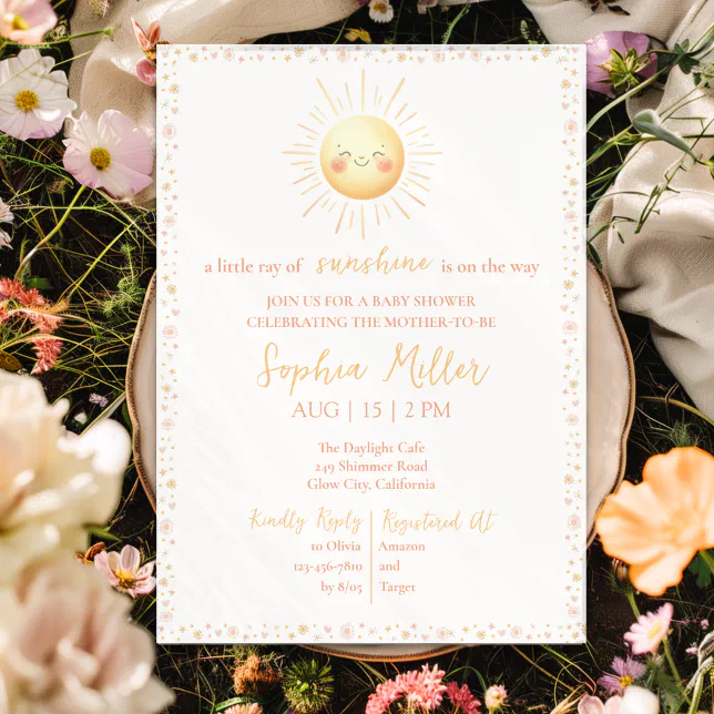 Little Ray of Sunshine Cute Whimsical Baby Shower  Invitation