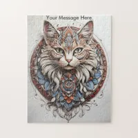 Mystic Boho Feline Cat Mandala Jigsaw Puzzle
