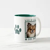 World's Best Dog Dad Photo Name Paw Prints Green Two-Tone Coffee Mug