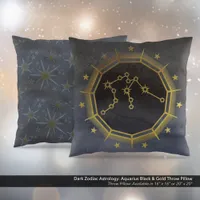 Dark Zodiac Astrology: Aquarius Black & Gold Throw Pillow