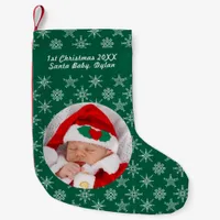 Your Photo Santa Baby Snowflake & Green Background Small Christmas Stocking