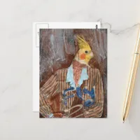Fly Cockatiel Bird Mixed Media Postcard