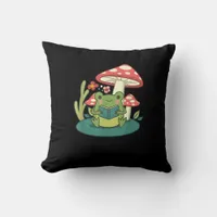 Cottagecore Mushroom Forest Toad Goblincore Mycolo Throw Pillow