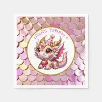 Dragon Themed Pink and Gold Personalized Birthday Napkins
