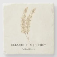 Rustic Neutral Earthy Boho Pampas Grass Wedding   Stone Coaster