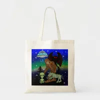 Cryptid Big Foot Alien Mothman UFO Chupacabra Tote Bag