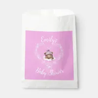 Snow Excited Pink Teddy Bear Baby Shower Favor Bag