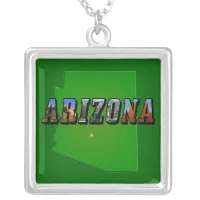 Arizona Map and Picture Text Silver Plated Necklace