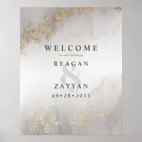 Modern Luxe Gold Flecks Gray Mist Wedding Welcome Poster